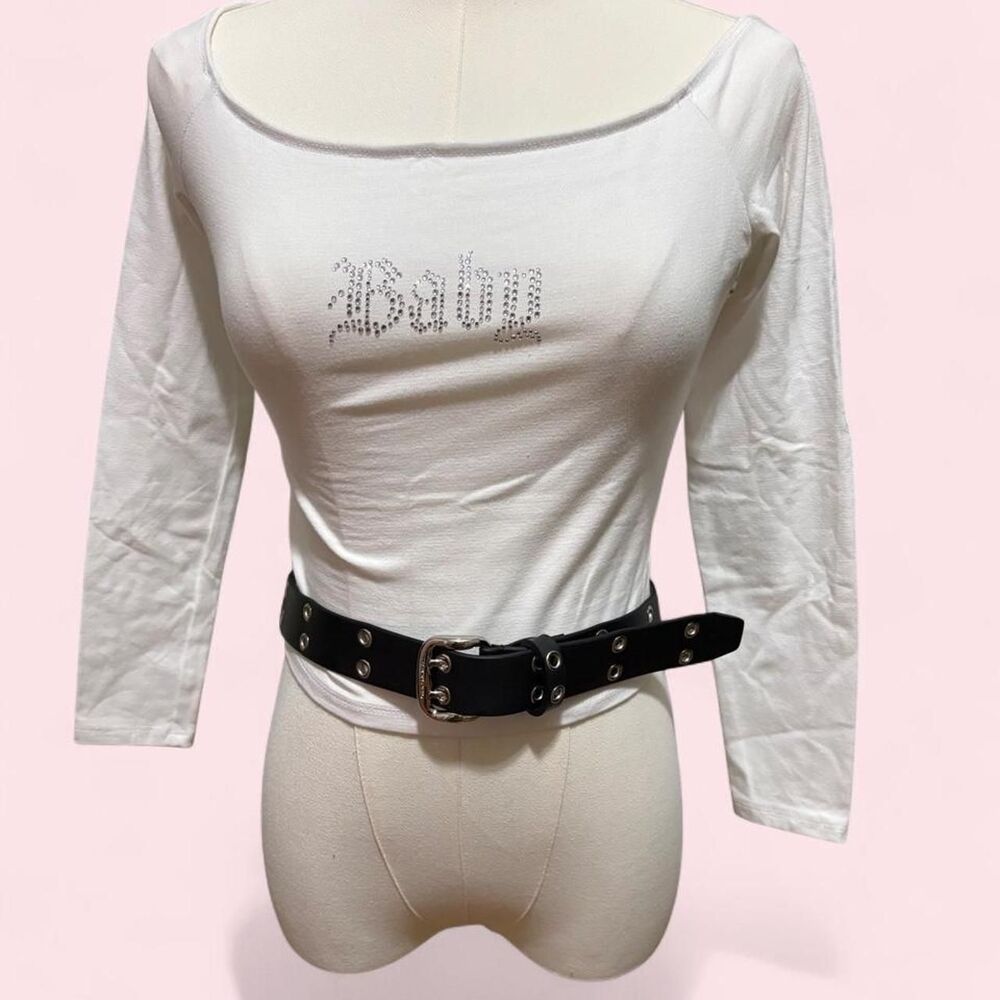 White and Silver Bedazzled Baby Crop Long Sleeve